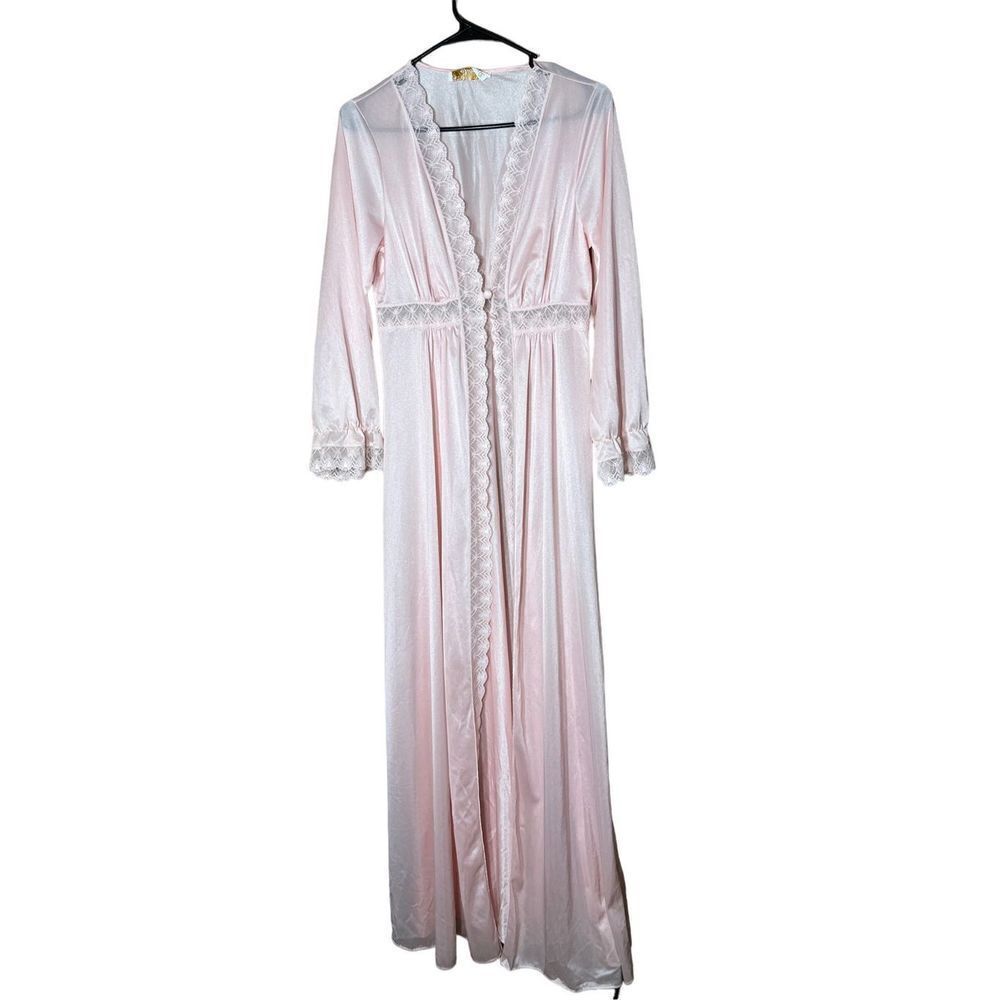 Vintage Ilise Stevens Light Pink Satin Prairie Style Long Robe